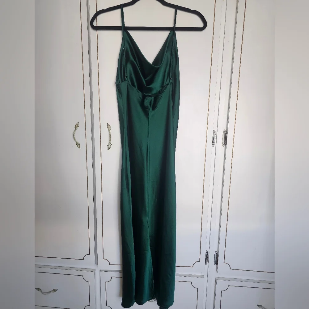 Petal & Pup Emerald Satin Asymmetrical Slip Dress - Picture 6 of 8